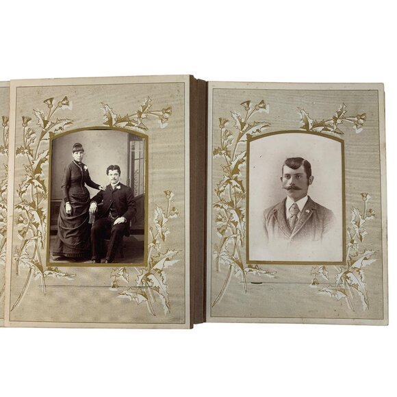 Antique Victorian Red Cloth & Brass Photo Album 33 Family Photos 8728 - Picture 12 of 16